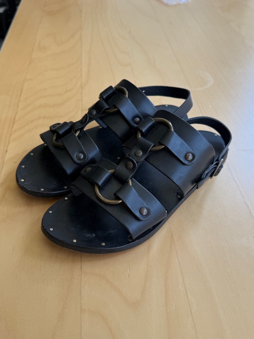 Beek Black Leather Sandals